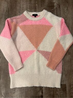 J. Crew Alpaca Wool Blend Colorblock Geometric Sweater Cream Pink Oversized XS